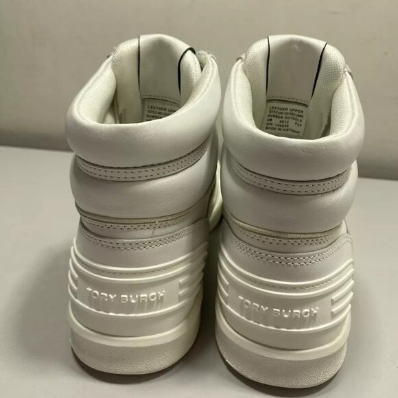 NEW TORY BURCH Womens Clover High Court Sneakers Size 5 Flat Round Toe White - Picture 4 of 6